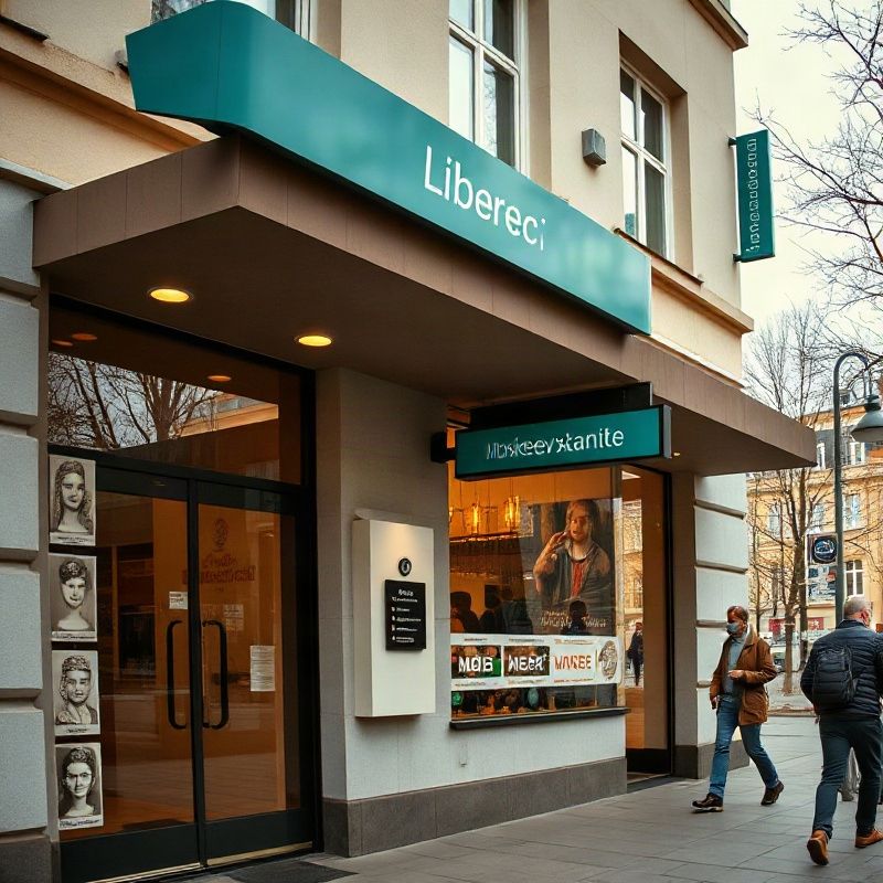 Vchod moderní kancelářské budovy na Moskevské ulici v Liberci